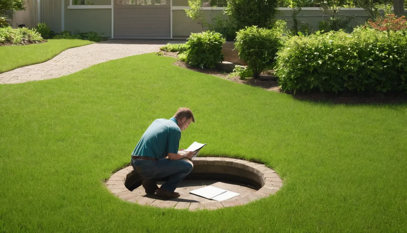 A septic tank access area being checked in a yard in the Lakeside area